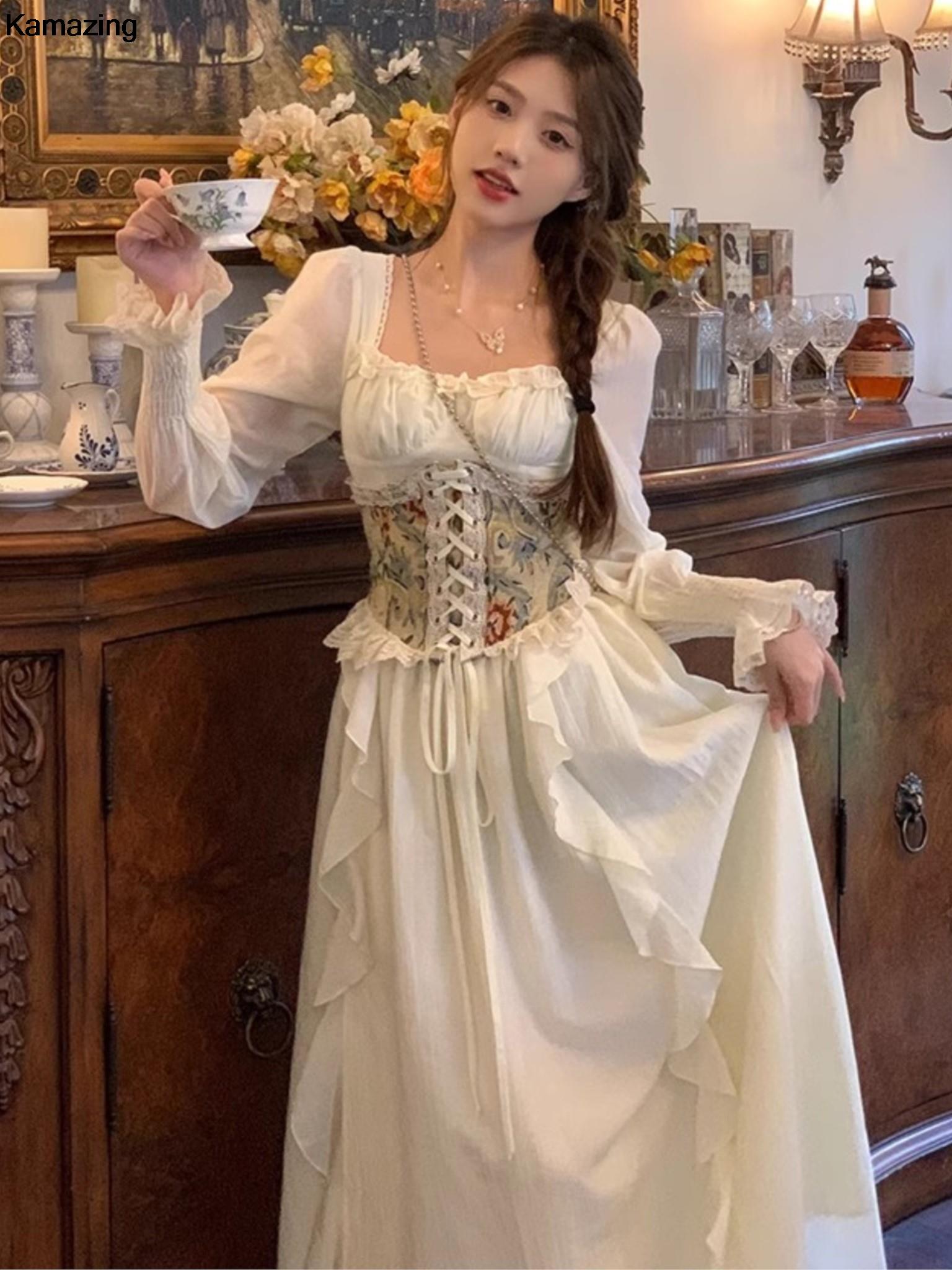French Vintage Floral Midi Dress - Vestido Midi de corsé francés Vintage