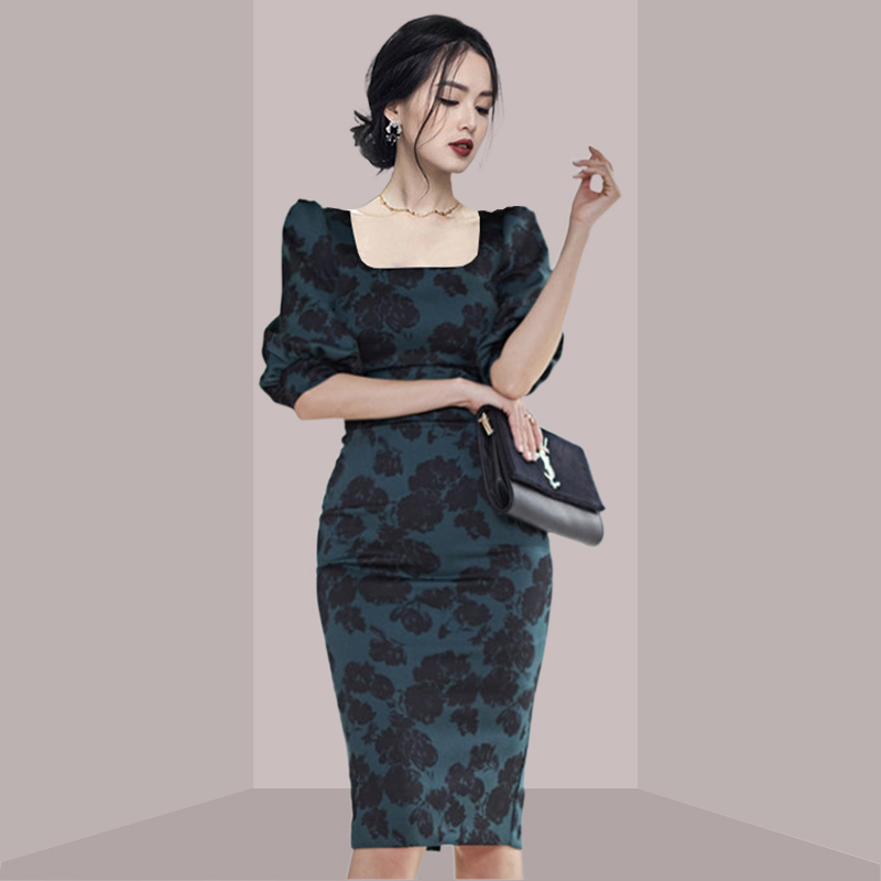 French Vintage Floral Midi Dress - Elegante Vestido Midi con Estampado Floral,