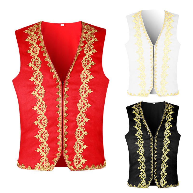 Tops - Chaleco medieval con bordados dorados, estilo