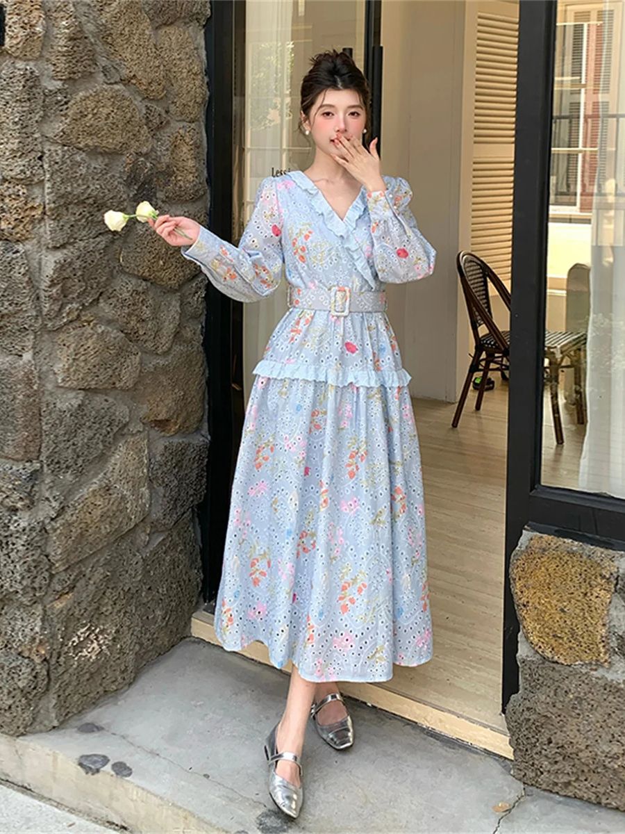 Vestido midi con estampado flo - French Vintage Floral Midi Dress reseña y precio