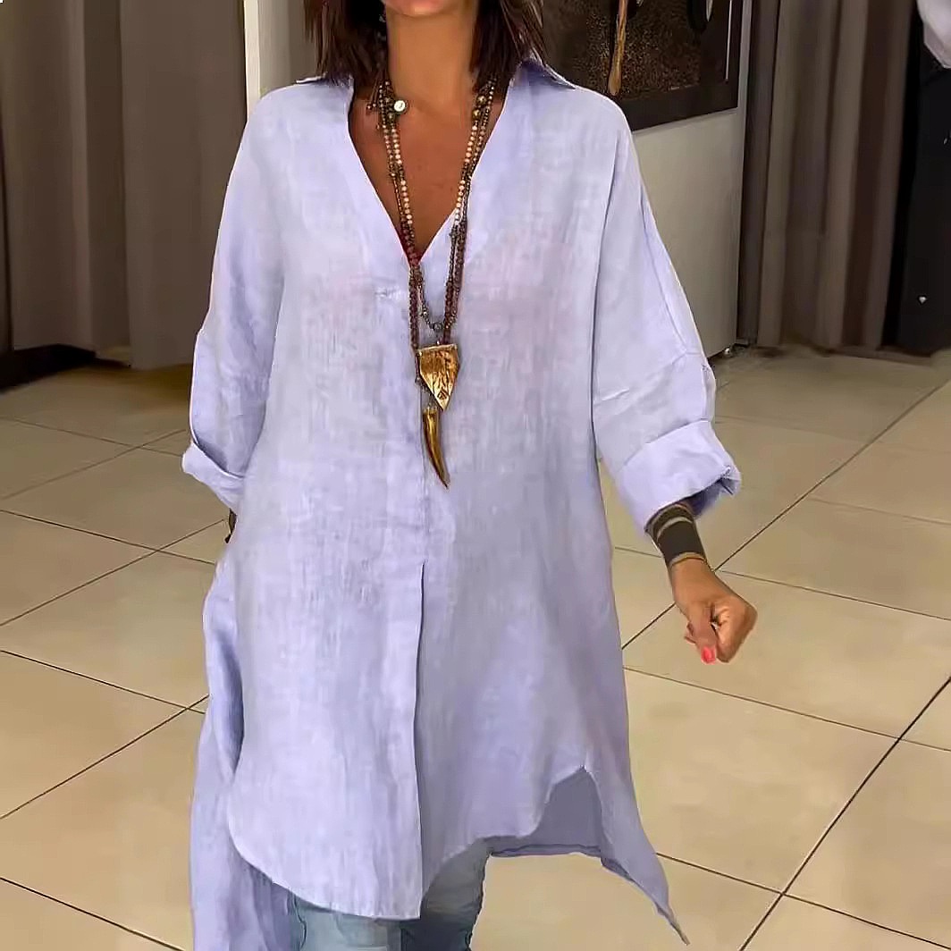 Vestido camisa de lino para mu - Casual Loose Linen Shirt Dress reseña y precio