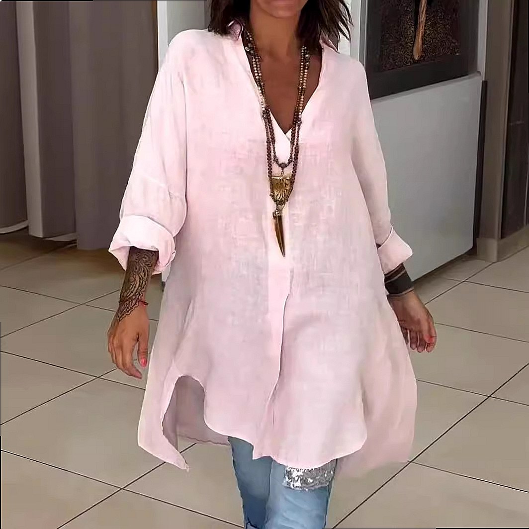 Vestido camisa de lino para mu - Casual Loose Linen Shirt Dress reseña y precio