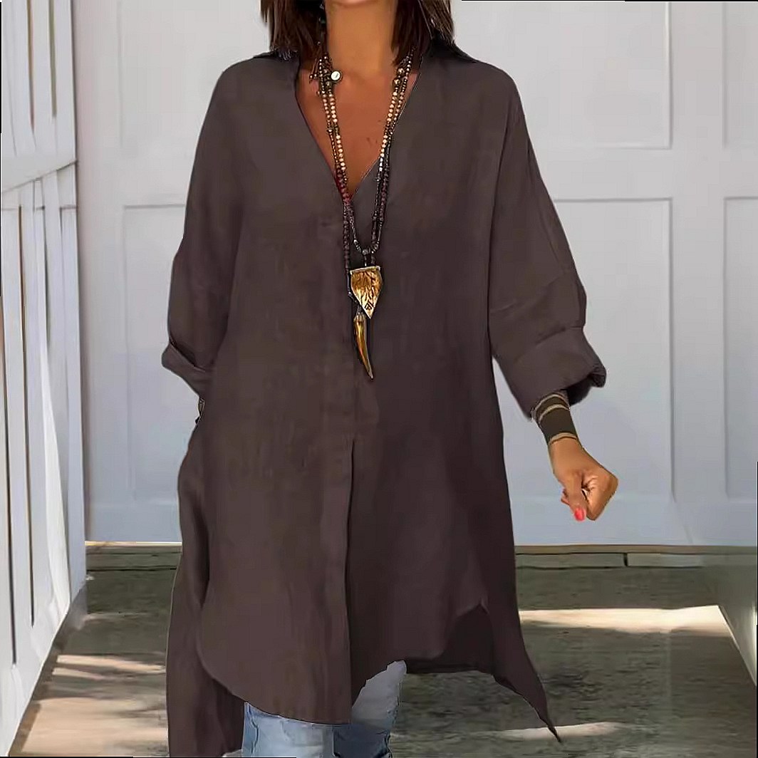 Vestido camisa de lino para mu - Casual Loose Linen Shirt Dress reseña y precio