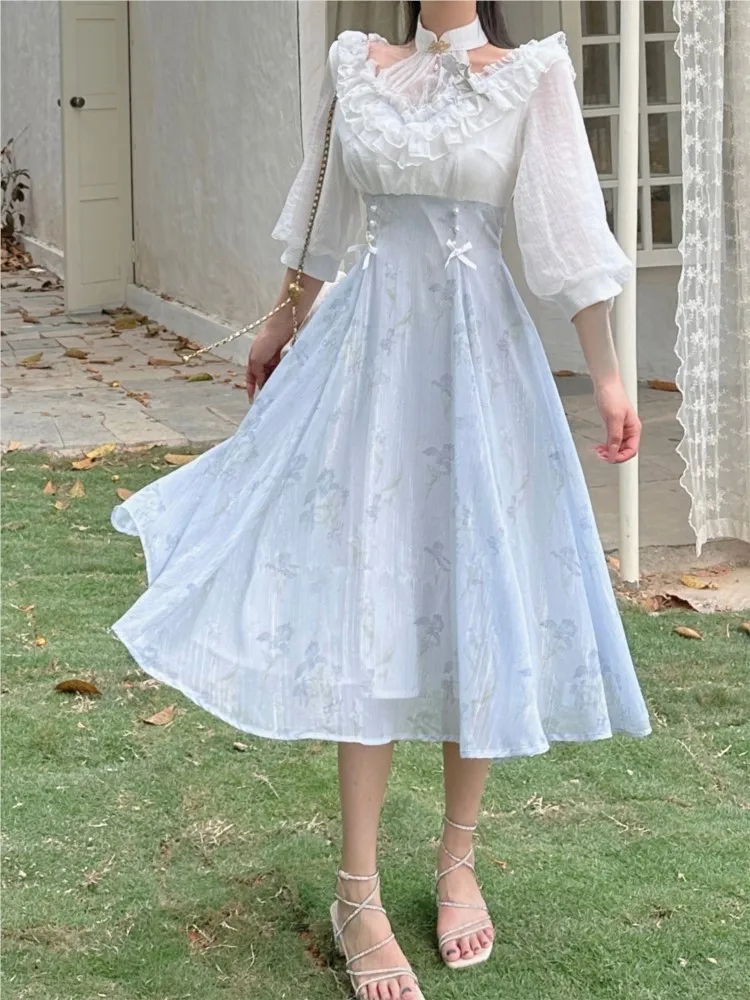 Elelgant mujeres verano francé - French Vintage Floral Midi Dress reseña y precio